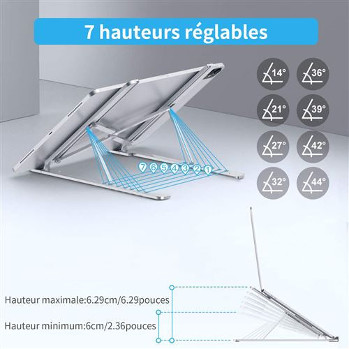Support  Ordinateur  Portable ( MacBook, dell , hp…. ), Cheflaud Stand Laptop PC Portable Ventilé en Aluminium